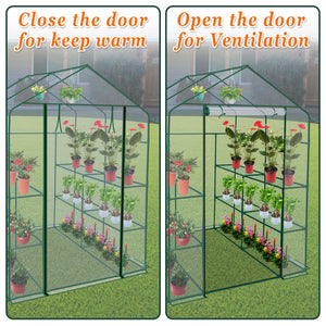 Mini UV Protected Plant Walk-in Greenhouse Outdoor Plant Shelves (56"X56"X76.7")