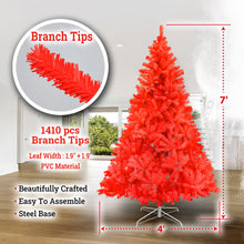 Load image into Gallery viewer, Spruce Hinged Red Christmas Tree with Metal Stand Easy Assembly for Indoor Outdoor Holiday Decoration