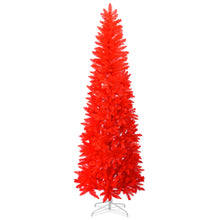 Load image into Gallery viewer, 7.5FT Pre-Lit Pencil Red Christmas Tree, Hinged Artificial Slim Xmas Tree w/ 880 Branch Tips and Sturdy Metal Stand, Perfect for Holiday Outdoor and Indoor Decor (RED)