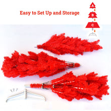 Load image into Gallery viewer, 7.5FT Pre-Lit Pencil Red Christmas Tree, Hinged Artificial Slim Xmas Tree w/ 880 Branch Tips and Sturdy Metal Stand, Perfect for Holiday Outdoor and Indoor Decor (RED)