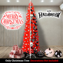 Load image into Gallery viewer, 7.5FT Pre-Lit Pencil Red Christmas Tree, Hinged Artificial Slim Xmas Tree w/ 880 Branch Tips and Sturdy Metal Stand, Perfect for Holiday Outdoor and Indoor Decor (RED)