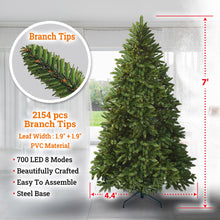 Load image into Gallery viewer, 7.5 FT Spruce Artificial Hinged Christmas Tree Pre-Lit Artificial Christmas Tree with 750 Warm Lights LED and Metal Stand for Home Party Decoration,Green