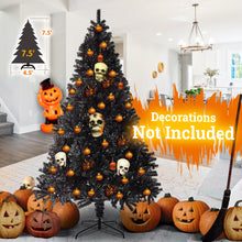 Load image into Gallery viewer, 7.5ft Unlit Black Halloween Tree 1200 PVC Branch Tips Artificial Christmas Tree for Holiday Carnival Party with Metal Stand and Foldable Solid Bracket