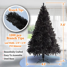 Load image into Gallery viewer, 7.5ft Unlit Black Halloween Tree 1200 PVC Branch Tips Artificial Christmas Tree for Holiday Carnival Party with Metal Stand and Foldable Solid Bracket