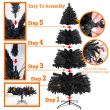 Load image into Gallery viewer, 7.5ft Unlit Black Halloween Tree 1200 PVC Branch Tips Artificial Christmas Tree for Holiday Carnival Party with Metal Stand and Foldable Solid Bracket