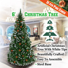 Load image into Gallery viewer, 6' Frost Artificial Christmas Tree with Natural Pine cones Decor,Stand Home