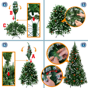 7' Frost Artificial Christmas Tree with Natural Pine cones Decor,Stand Home