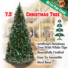 Load image into Gallery viewer, 7.5' Frost Artificial Christmas Tree with Natural Pine cones Decor,Stand Home
