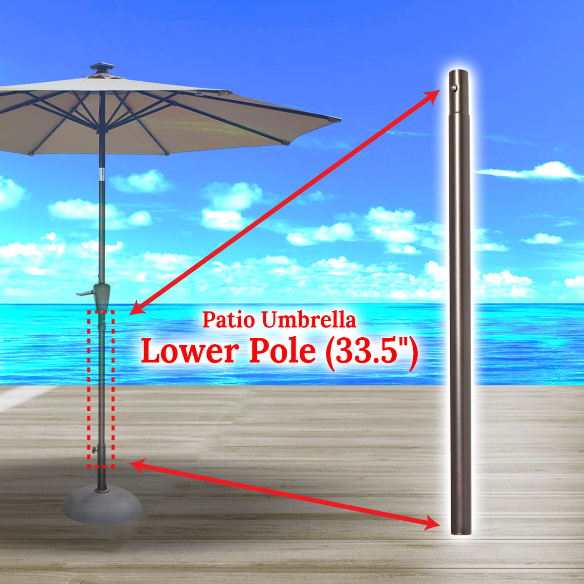 Outdoor Patio Umbrella Replacement Lower Pole (33.5") Sunny Outdoor US