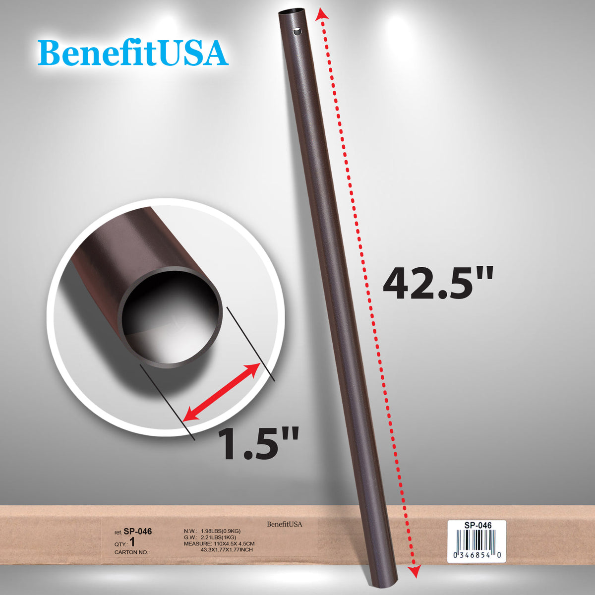 Patio Umbrella Lower Pole (Pole Dia 1.5") (Length 42.5") Sunny Outdoor US