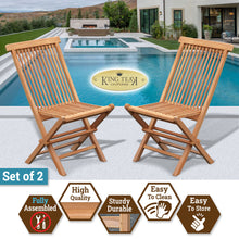 Load image into Gallery viewer, KINGTEAK Golden Teak Outdoor Wood Folding Chairs, 2 Piece Foldable Patio Wood Seats for Backyard, Balcony, Solid Teak Wood
