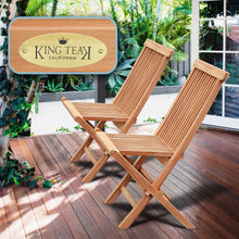 Load image into Gallery viewer, KINGTEAK Golden Teak Outdoor Wood Folding Chairs, 2 Piece Foldable Patio Wood Seats for Backyard, Balcony, Solid Teak Wood