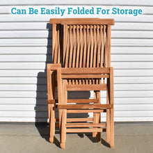 Load image into Gallery viewer, KINGTEAK Golden Teak Outdoor Wood Folding Chairs, 2 Piece Foldable Patio Wood Seats for Backyard, Balcony, Solid Teak Wood