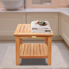 Load image into Gallery viewer, KINGTEAK Teak wood side table, 19.7" Shower Stool with Storage Shelf for Bathroom, Living Room, Bedroom,Indoor & Outdoor