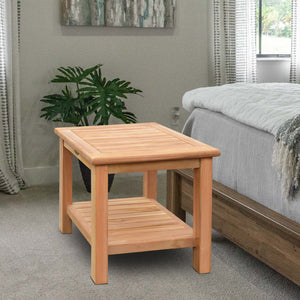 KINGTEAK Teak wood side table, 19.7" Shower Stool with Storage Shelf for Bathroom, Living Room, Bedroom,Indoor & Outdoor