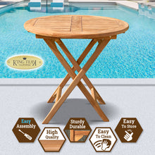 Load image into Gallery viewer, KINGTEAK Teak Wood Folding Outdoor Patio Side Table - 31.5" Round Wooden Table w/X Base, Lawn, Garden, Living Room