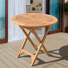 Load image into Gallery viewer, KINGTEAK Teak Wood Folding Outdoor Patio Side Table - 31.5&quot; Round Wooden Table w/X Base, Lawn, Garden, Living Room
