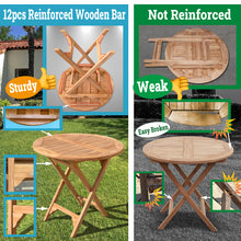 Load image into Gallery viewer, KINGTEAK Teak Wood Folding Outdoor Patio Side Table - 31.5" Round Wooden Table w/X Base, Lawn, Garden, Living Room