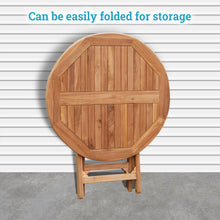 Load image into Gallery viewer, KINGTEAK Teak Wood Folding Outdoor Patio Side Table - 31.5" Round Wooden Table w/X Base, Lawn, Garden, Living Room