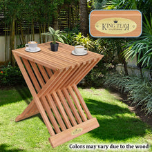Load image into Gallery viewer, KINGTEAK Teak Wood Outdoor Folding End Side Snack Table Stand 15.3x12.6x17" H Chair Table