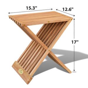 KINGTEAK Teak Wood Outdoor Folding End Side Snack Table Stand 15.3x12.6x17" H Chair Table