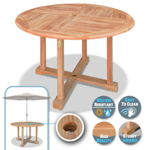 Load image into Gallery viewer, Dia47" Teak Wood Dining Table Elegant Round Table Yard Camping Picnic Outdoor w Umbrella Hole (Local Pickup Only)