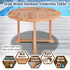 Dia47" Teak Wood Dining Table Elegant Round Table Yard Camping Picnic Outdoor w Umbrella Hole (Local Pickup Only)