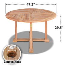 Load image into Gallery viewer, Dia47" Teak Wood Dining Table Elegant Round Table Yard Camping Picnic Outdoor w Umbrella Hole (Local Pickup Only)