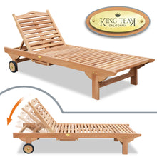 Load image into Gallery viewer, Teak Wood 4-Position Sun Bed Outdoor Lounger Garden Patio Chair w Tray 2 Wheels(local pick up)