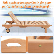 Load image into Gallery viewer, Teak Wood 4-Position Sun Bed Outdoor Lounger Garden Patio Chair w Tray 2 Wheels(local pick up)