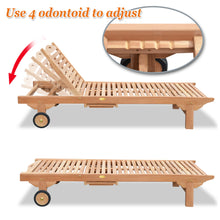 Load image into Gallery viewer, Teak Wood 4-Position Sun Bed Outdoor Lounger Garden Patio Chair w Tray 2 Wheels(local pick up)
