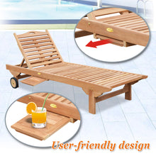 Load image into Gallery viewer, Teak Wood 4-Position Sun Bed Outdoor Lounger Garden Patio Chair w Tray 2 Wheels(local pick up)