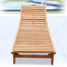 Load image into Gallery viewer, Teak Wood 4-Position Sun Bed Outdoor Lounger Garden Patio Chair w Tray 2 Wheels(local pick up)