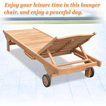 Load image into Gallery viewer, Teak Wood 4-Position Sun Bed Outdoor Lounger Garden Patio Chair w Tray 2 Wheels(local pick up)