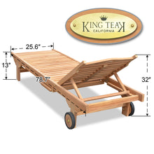 Load image into Gallery viewer, Teak Wood 4-Position Sun Bed Outdoor Lounger Garden Patio Chair w Tray 2 Wheels(local pick up)