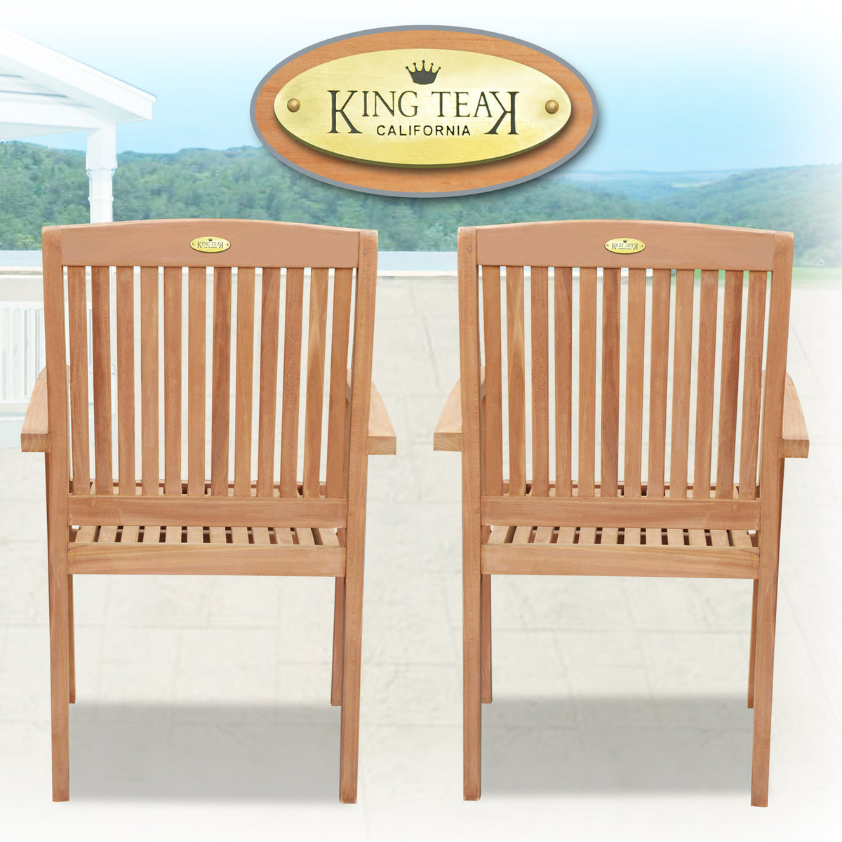 KINGTEAK Golden Teak Outdoor Wood Chairs 2 Piece Solid Teak Wood (Loca
