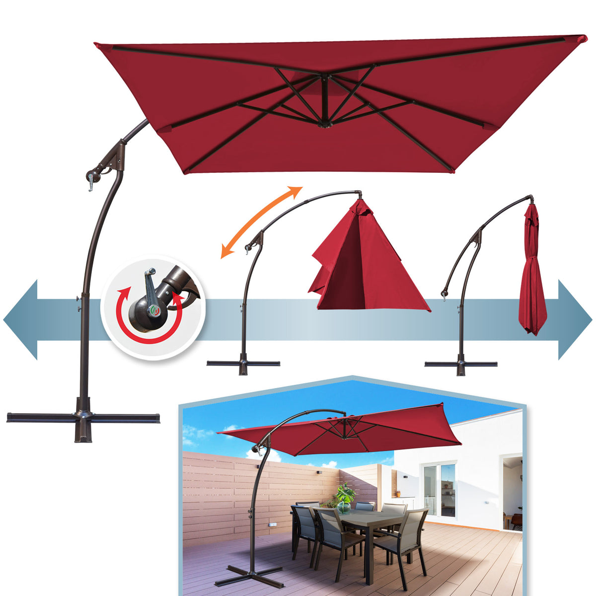 STRONG CAMEL 10x6.5ft Rectangle Cantilever Sunshade Hanging Patio Umbr – Sunny Outdoor US