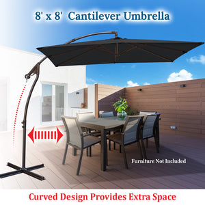 STRONG CAMEL 8.2ft Square Hanging Cantilever Banana Umbrella Canopy Outdoor Sunshade