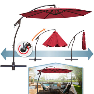 STRONG CAMEL 10' Banana Cantilever Patio Offset Sunshade Hanging Umbrella with Steel Cross Base