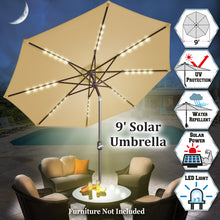 Load image into Gallery viewer, STRONG CAMEL 9ft 40 LED Light Solar Lighted Patio Umbrella Market with Tilt and Crank Parasol