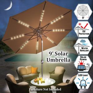 STRONG CAMEL 9ft 40 LED Light Solar Lighted Patio Umbrella Market with Tilt and Crank Parasol