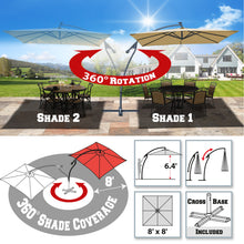 Load image into Gallery viewer, STRONG CAMEL 8.2ft Square LED Cantilever Hanging Umbrella  Sunshade Outdoor