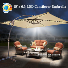 Load image into Gallery viewer, STRONG CAMEL 10'x6.5' Outdoor Hanging Offset Patio Umbrella Banana Umbrella LED Lighting