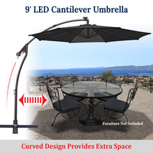 Load image into Gallery viewer, STRONG CAMEL 9 FT Solar Powered LED Cantilever Umbrella Offset Hanging Patio Umbrella w/Crank