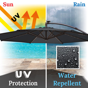 STRONG CAMEL 9 FT Solar Powered LED Cantilever Umbrella Offset Hanging Patio Umbrella w/Crank