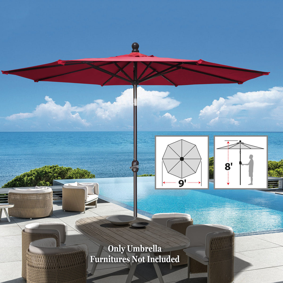 bendable patio umbrella STRONG CAMEL Outdoor Battery Powered 80LED 9ft Patio Umbrella Tilt Sunshade