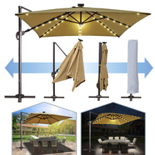 Load image into Gallery viewer, STRONG CAMEL 10'x10' LED Lights Roma Square Solar Cantilever Patio Umbrella Sunbrella Cover
