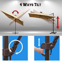Load image into Gallery viewer, STRONG CAMEL 10'x10' LED Lights Roma Square Solar Cantilever Patio Umbrella Sunbrella Cover