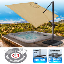 Load image into Gallery viewer, STRONG CAMEL 10'x10' LED Lights Roma Square Solar Cantilever Patio Umbrella Sunbrella Cover