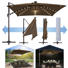 Load image into Gallery viewer, STRONG CAMEL 10'x10' LED Lights Roma Square Solar Cantilever Patio Umbrella Sunbrella Cover